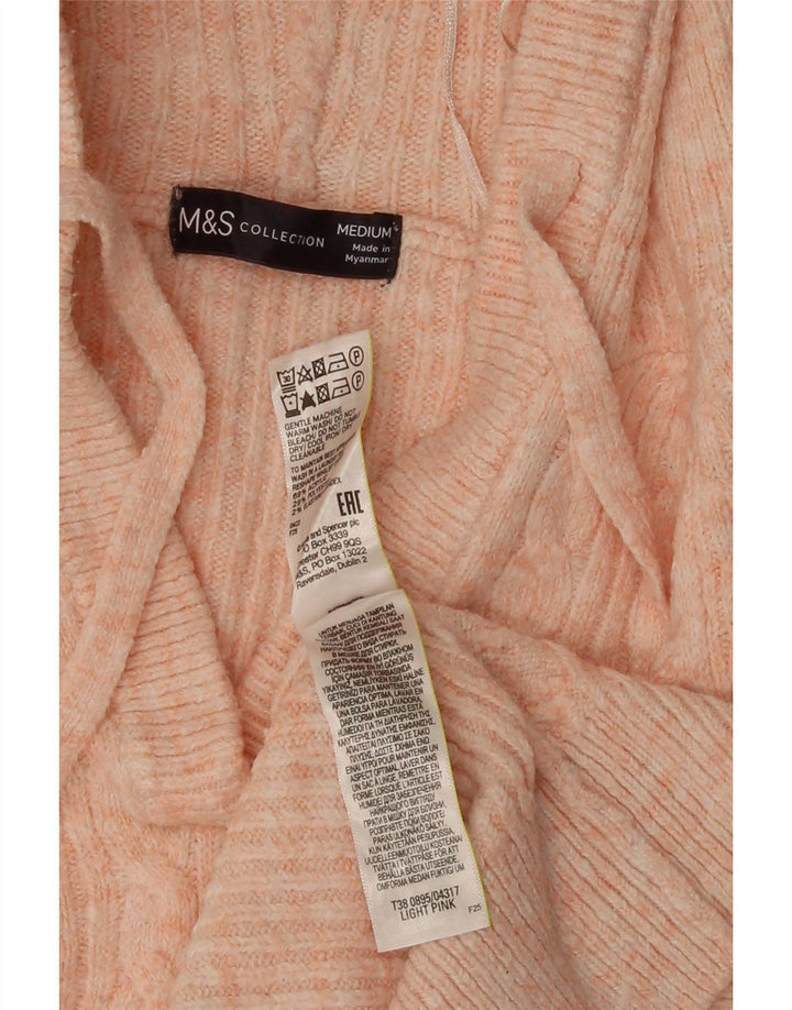 Marks & Spencer Womens Hooded V-Neck Jumper Sweater UK 14 Medium Pink