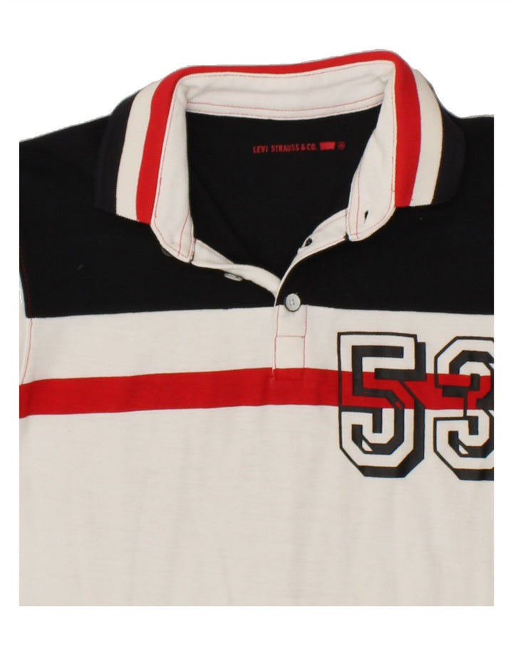 LEVI'S Boys Graphic Polo Shirt 12-13 Years Medium White Colourblock Cotton Vintage Levi's and Second-Hand Levi's from Messina Hembry 