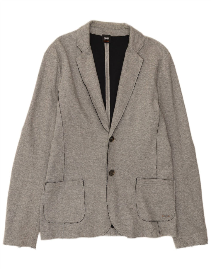 Hugo Boss Mens 2 Button Blazer Jacket UK 40 Large Grey Cotton