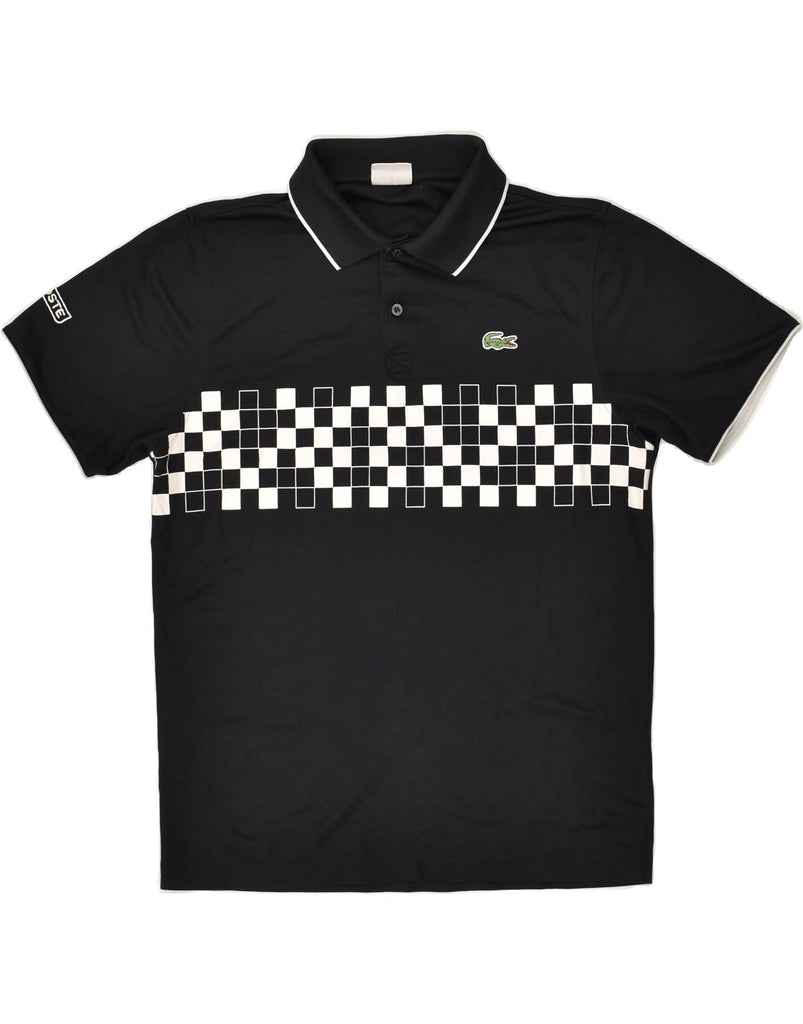LACOSTE Mens Graphic Polo Shirt Size 4 Medium Black Geometric Polyester | Vintage Lacoste | Thrift | Second-Hand Lacoste | Used Clothing | Messina Hembry 
