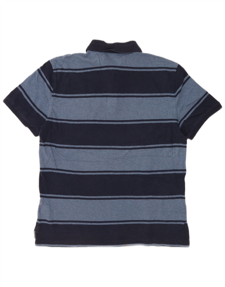 Tommy Hilfiger Mens Polo Shirt Medium Navy Blue Striped Cotton