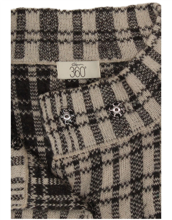 Vintage Womens 3/4 Sleeve Cardigan Sweater UK 12 Medium Blue Check