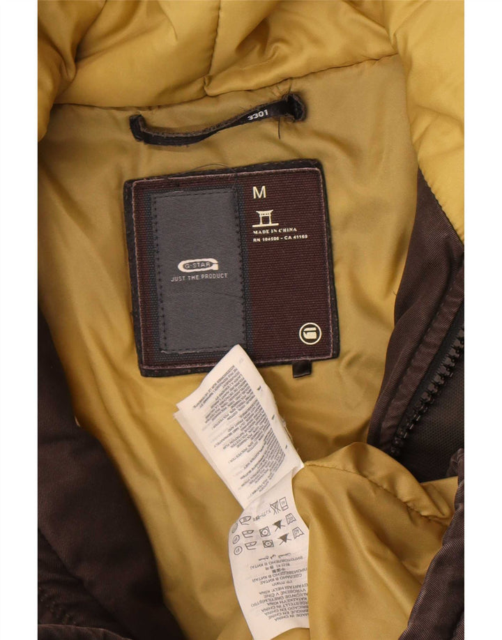 G-Star Womens Hooded Padded Jacket UK 14 Medium Brown Cotton