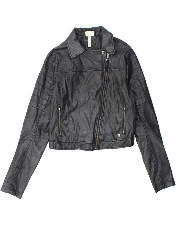 VINTAGE Womens Crop Faux Leather Jacket UK 12 Medium Black Polyurethane Vintage Vintage and Second-Hand Vintage from Messina Hembry 