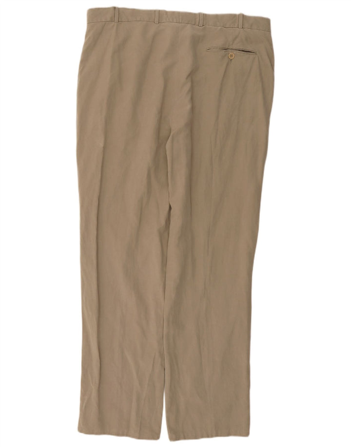 JAEGER Mens Straight Chino Trousers W36 L30 Khaki Lyocell