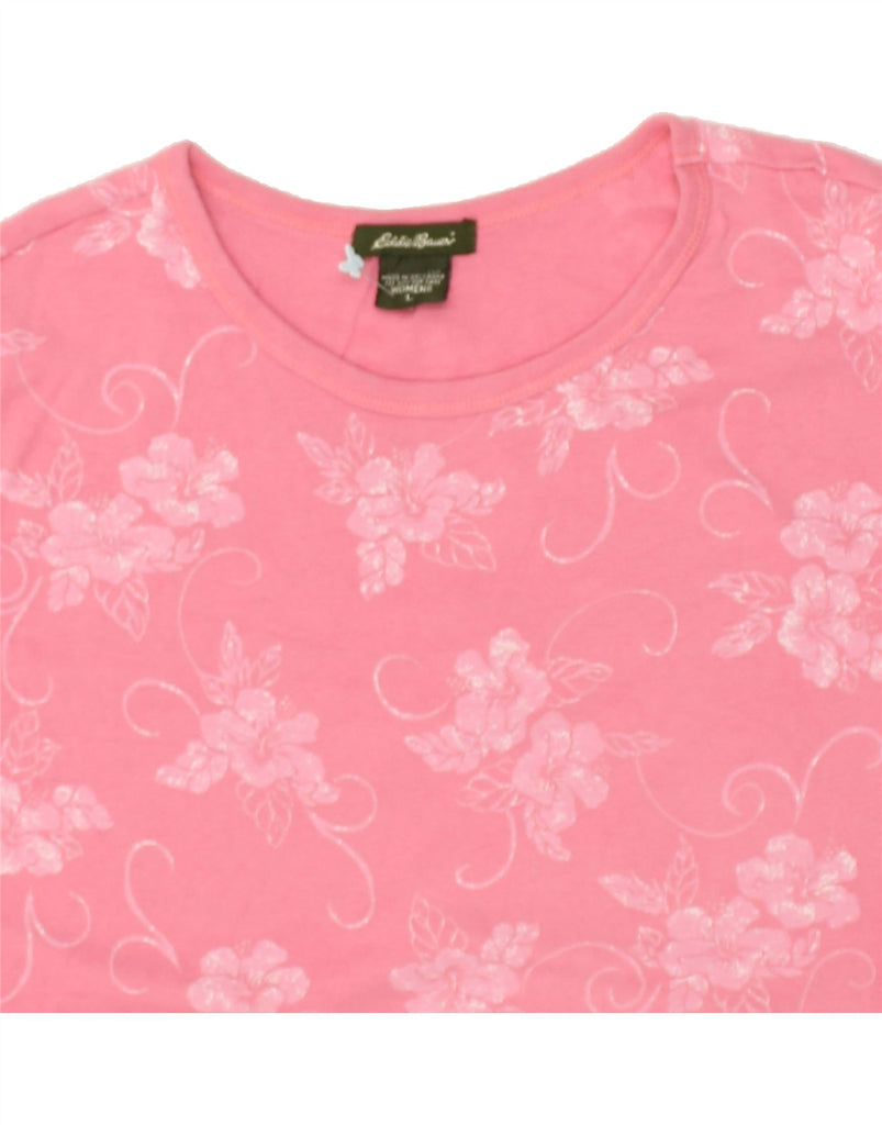 EDDIE BAUER Womens T-Shirt Top UK 16 Large Pink Floral Cotton | Vintage Eddie Bauer | Thrift | Second-Hand Eddie Bauer | Used Clothing | Messina Hembry 