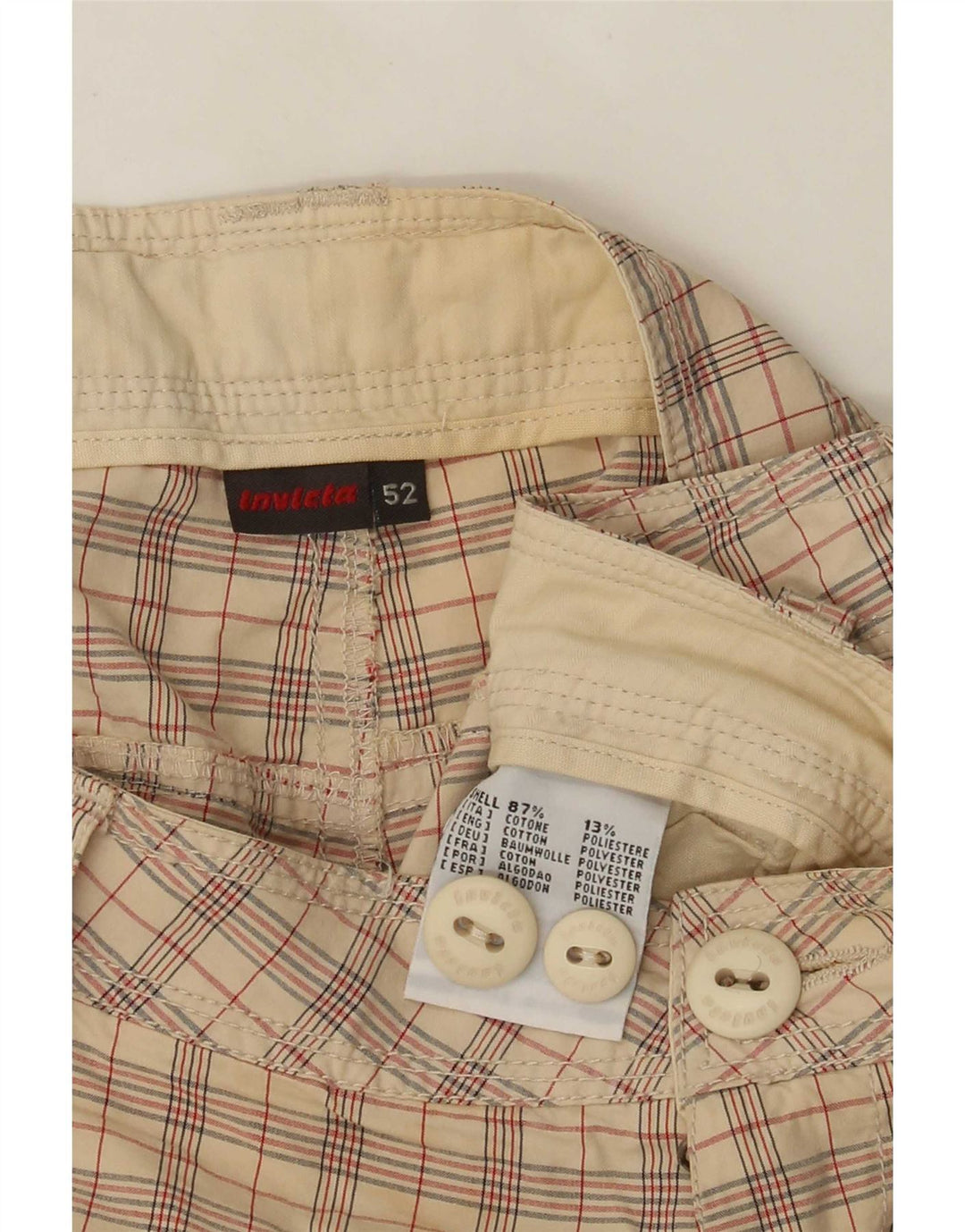 Invicta Mens Cargo Shorts IT 52 XL W36 Beige Check Cotton