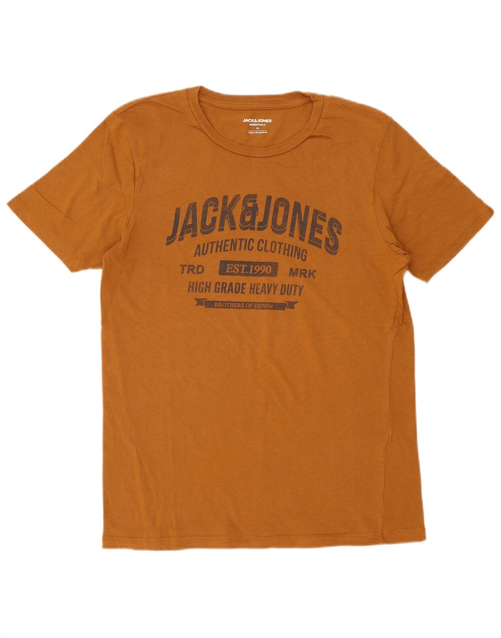 Jack & Jones Mens Graphic T-Shirt Top Medium Brown Cotton
