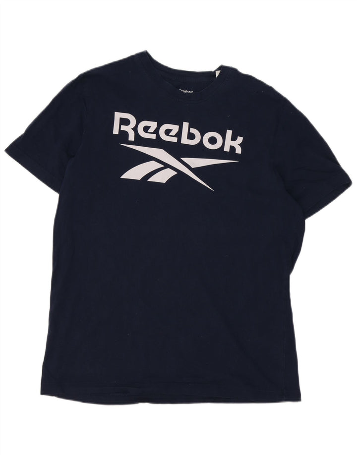 Reebok Mens Graphic T-Shirt Top Large Navy Blue Cotton