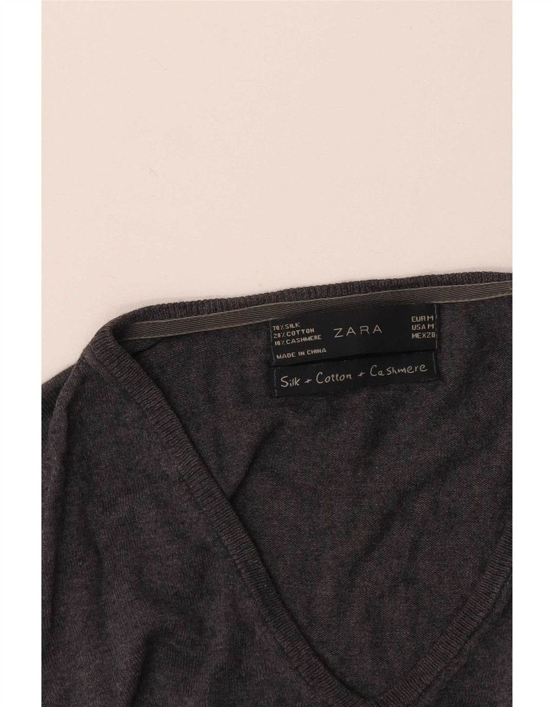 Zara Womens V-Neck Jumper Sweater UK 12 Medium Grey Silk
