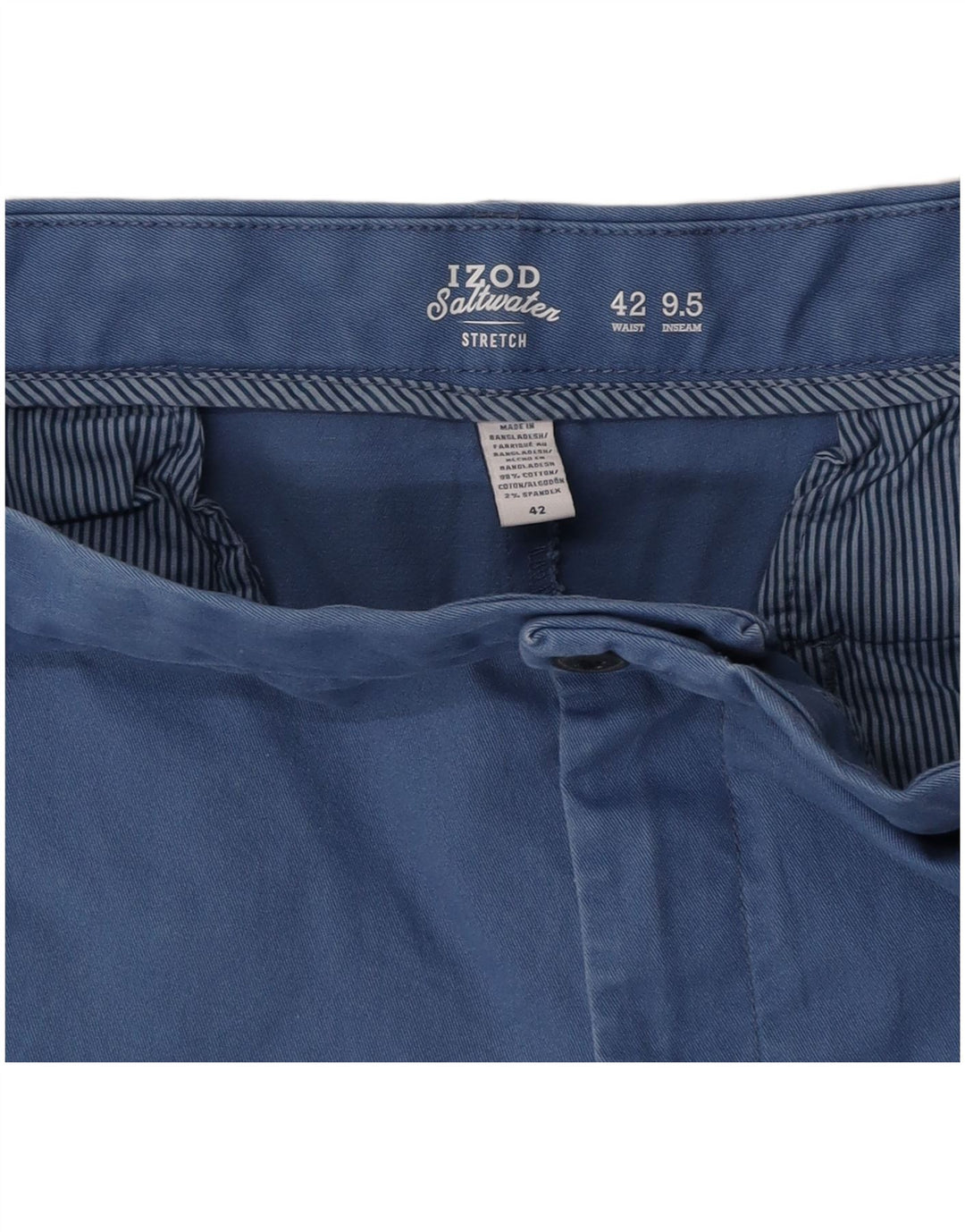 IZOD Mens Stretch Chino Shorts W42 2XL Blue Cotton