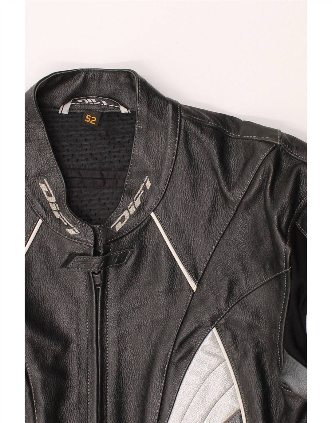 DIFI Mens Leather Racer Jacket IT 52 XL Black Colourblock Vintage Difi and Second-Hand Difi from Messina Hembry 