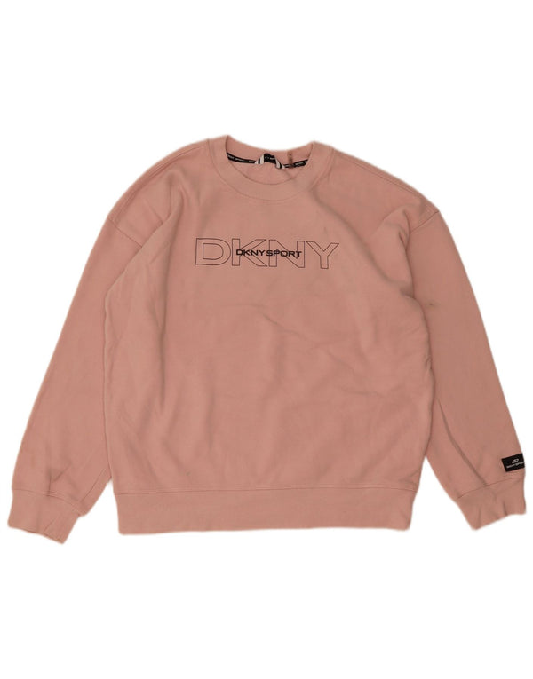 Dkny Womens Graphic Oversized Sweatshirt Jumper UK 14 Medium Pink Cotton