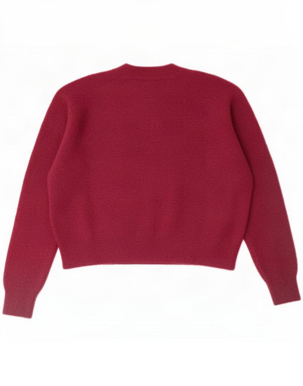 Zara Womens Crop Oversized Crew Neck Jumper Sweater UK 10 Small Burgundy
