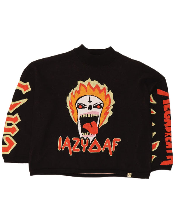 LAZY OAF Mens Skull Oversized Turtle Neck Jumper Sweater XL Black Cotton