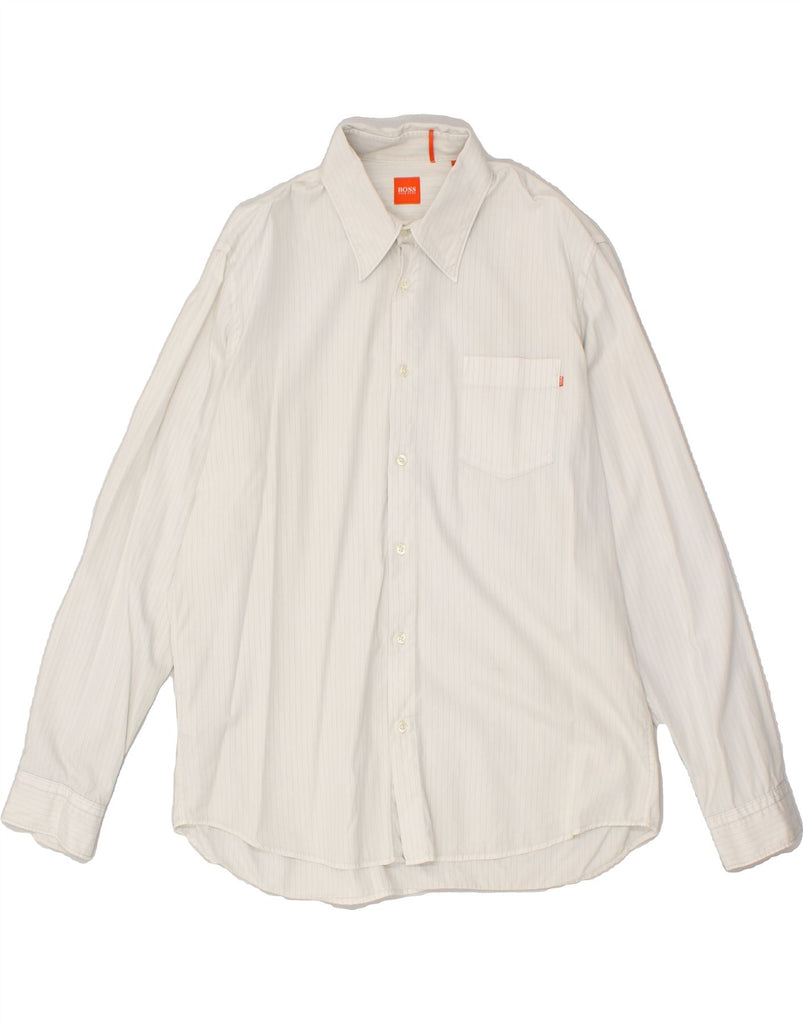 HUGO BOSS Mens Shirt XL White Pinstripe Cotton | Vintage Hugo Boss | Thrift | Second-Hand Hugo Boss | Used Clothing | Messina Hembry 
