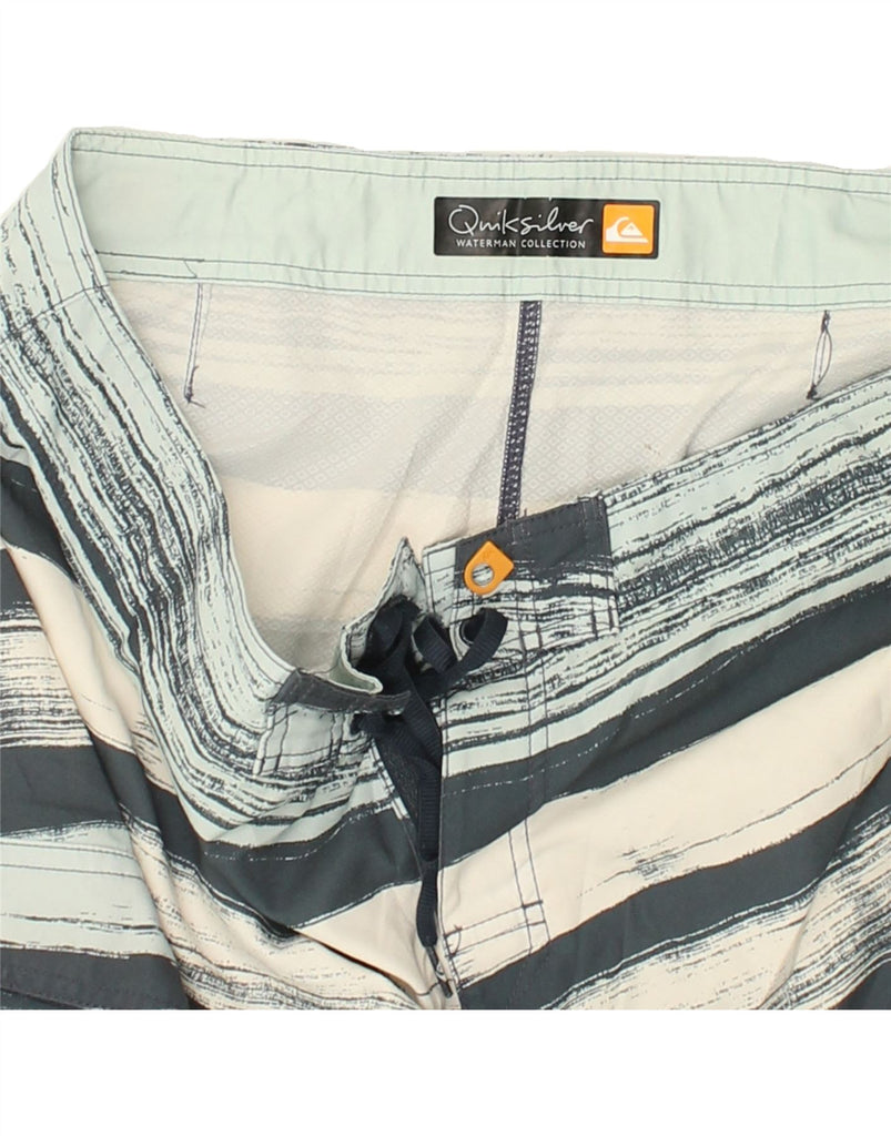 QUIKSILVER Mens Swimming Shorts Large Grey Striped Polyester | Vintage Quiksilver | Thrift | Second-Hand Quiksilver | Used Clothing | Messina Hembry 