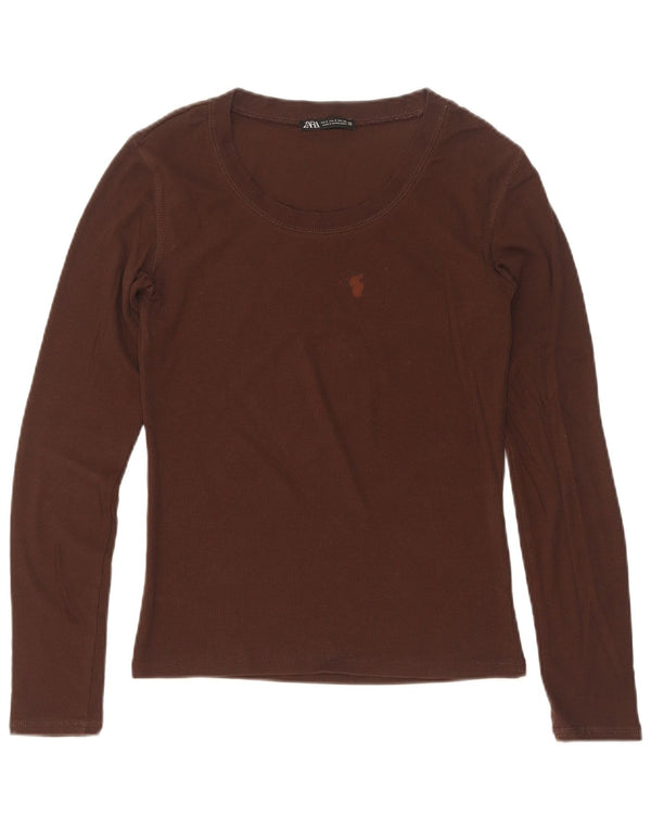 Zara Womens Top Long Sleeve UK 8 Small Brown