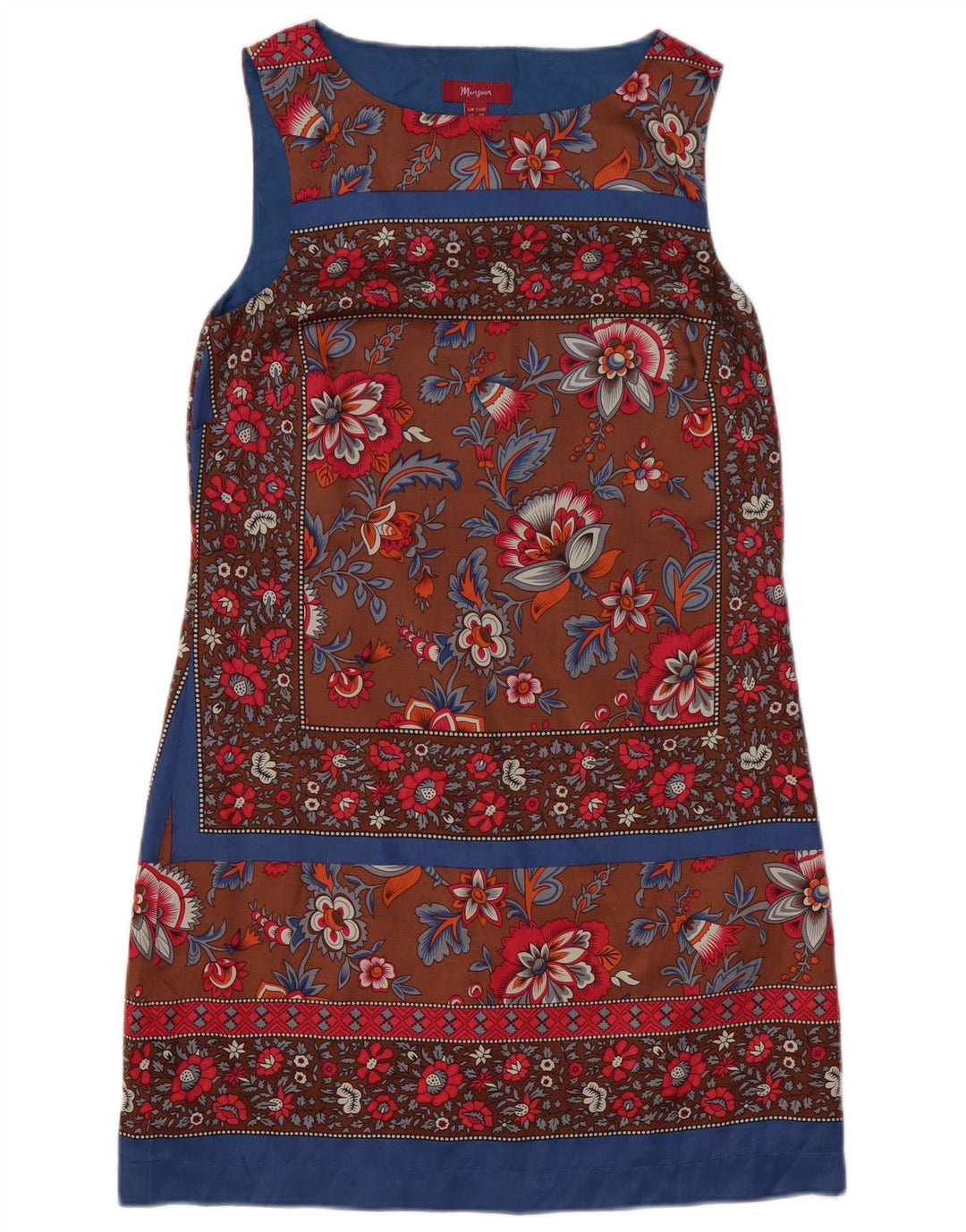 MONSOON Womens Sleeveless Shift Dress UK 10 Small Brown Floral Polyester