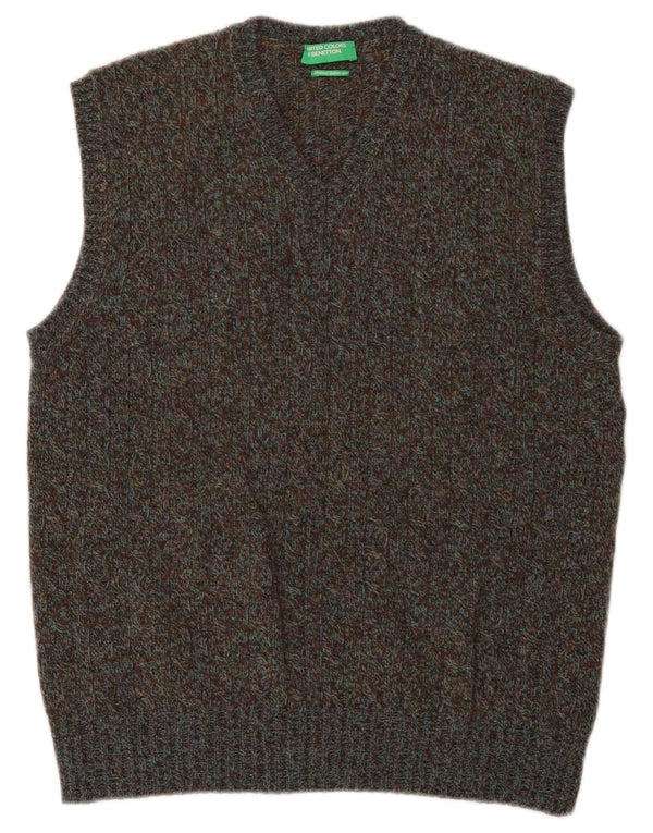 Benetton Mens Vest Tank Top Small Brown Flecked New Wool