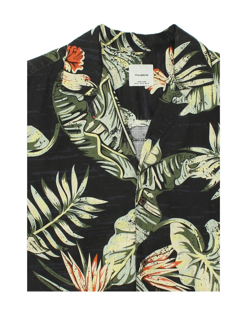 PULL & BEAR Mens Short Sleeve Shirt XL Green Floral Cotton Hawaiian | Vintage Pull & Bear | Thrift | Second-Hand Pull & Bear | Used Clothing | Messina Hembry 