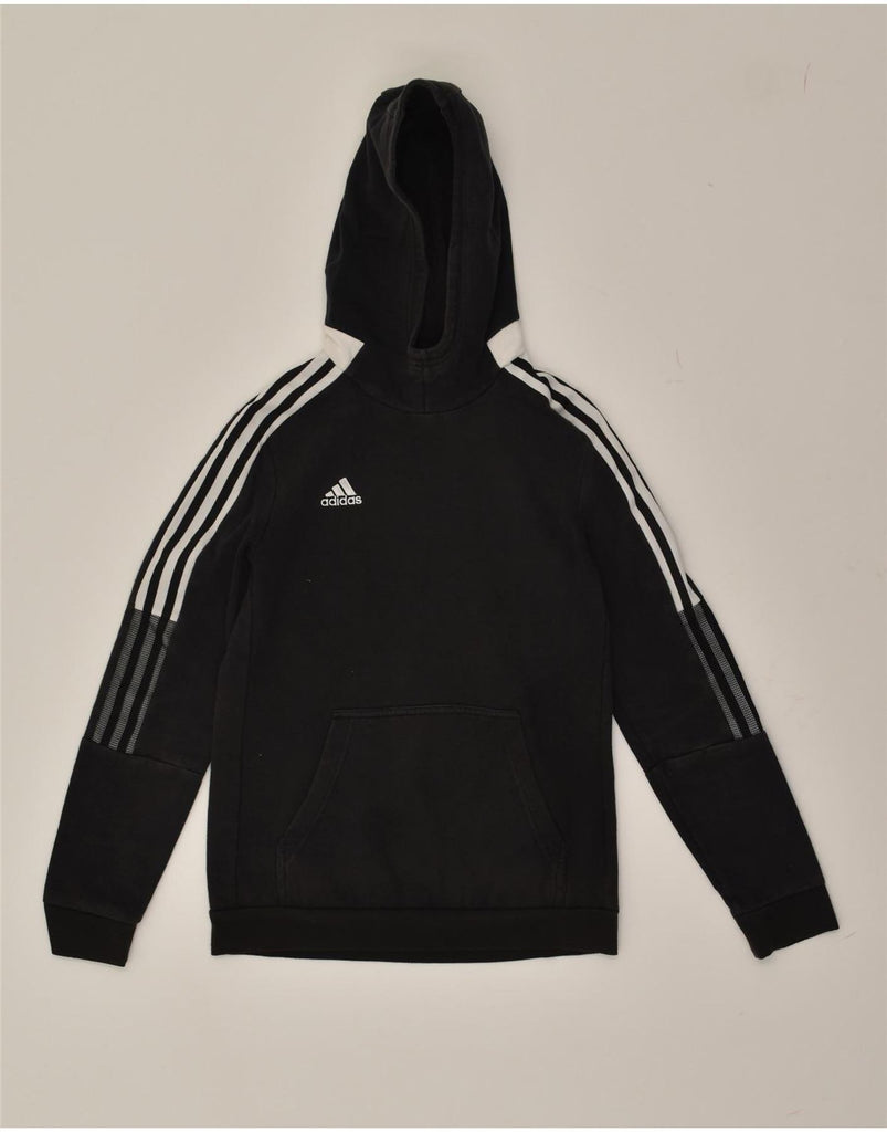 ADIDAS Womens Graphic Hoodie Jumper UK 8/10 Small Black Cotton | Vintage Adidas | Thrift | Second-Hand Adidas | Used Clothing | Messina Hembry 