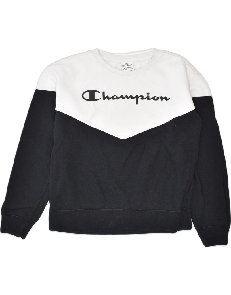 CHAMPION Boys Graphic Sweatshirt Jumper 13-14 Years XL Black Colourblock | Vintage | Thrift | Second-Hand | Used Clothing | Messina Hembry 
