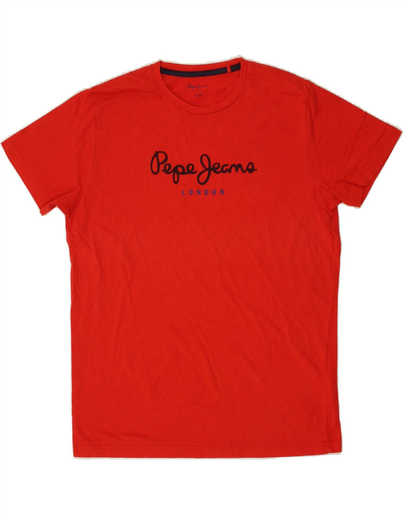 PEPE JEANS Womens Graphic T-Shirt Top UK 16 Large Red Cotton | Vintage PEPE Jeans | Thrift | Second-Hand PEPE Jeans | Used Clothing | Messina Hembry 