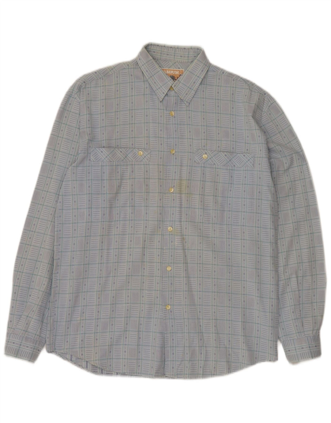 Wampum Mens Checked  Shirt Small Blue Fair Isle