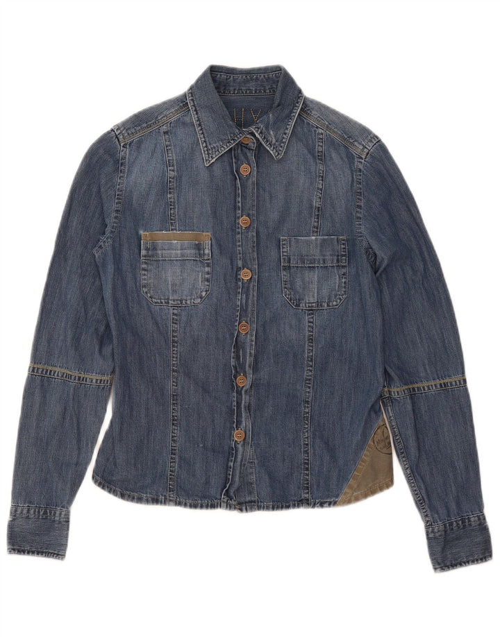 Murphy & Nye Womens Denim Shirt UK 10 Small Blue Colourblock