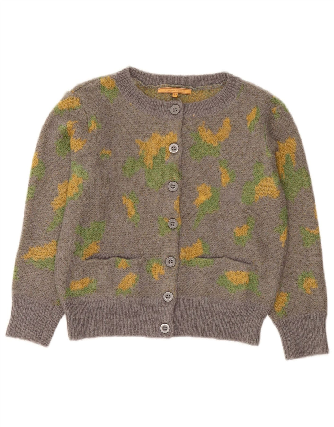 Silvian Heach Womens Abstract Pattern Cardigan Sweater UK 6 XS Grey