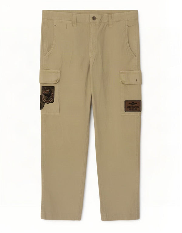 Aeronautica Militare Mens Straight Cargo Trousers W42 L30 Beige Cotton