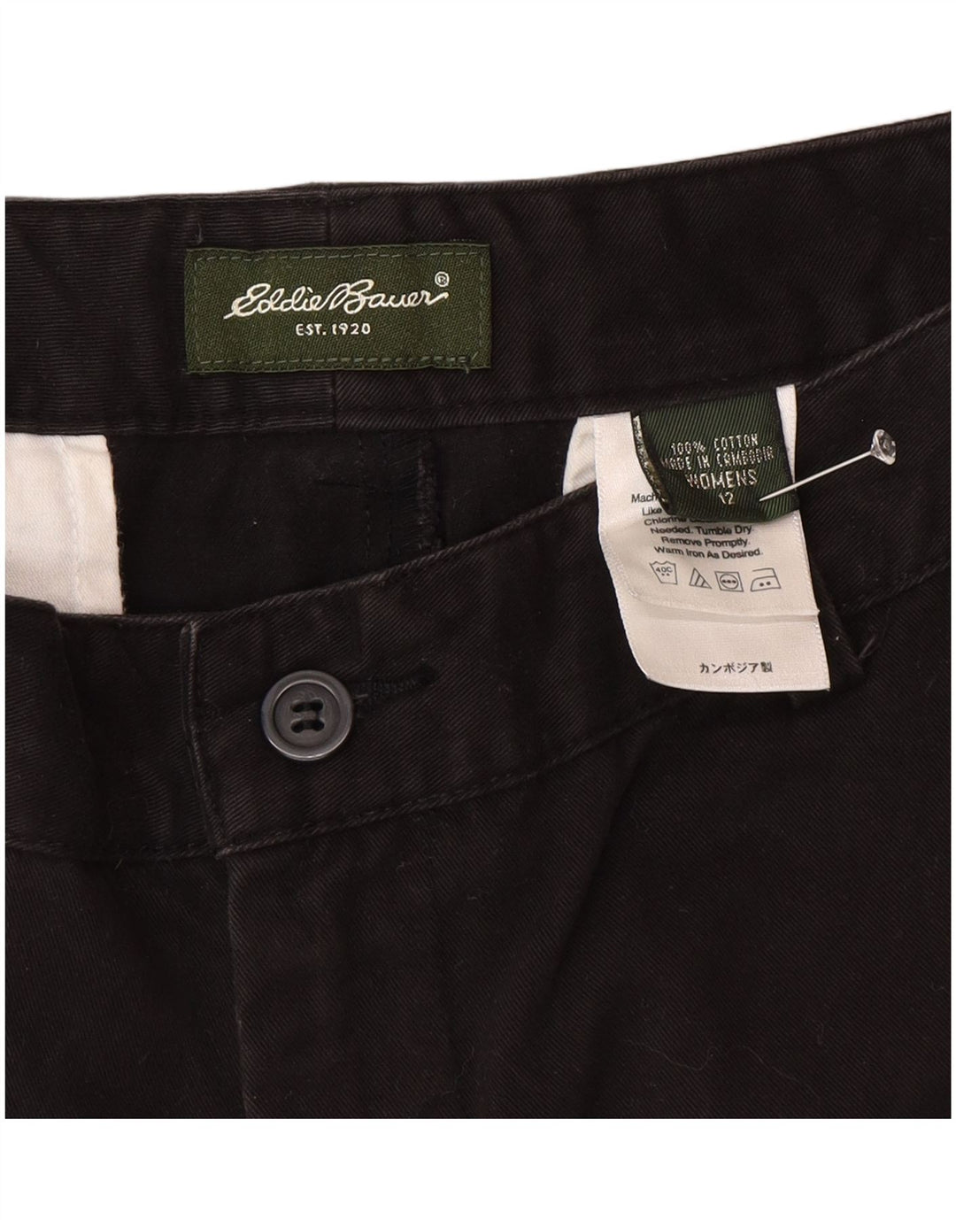 Eddie Bauer Womens Chino Shorts US 12 Large W32 Black Cotton