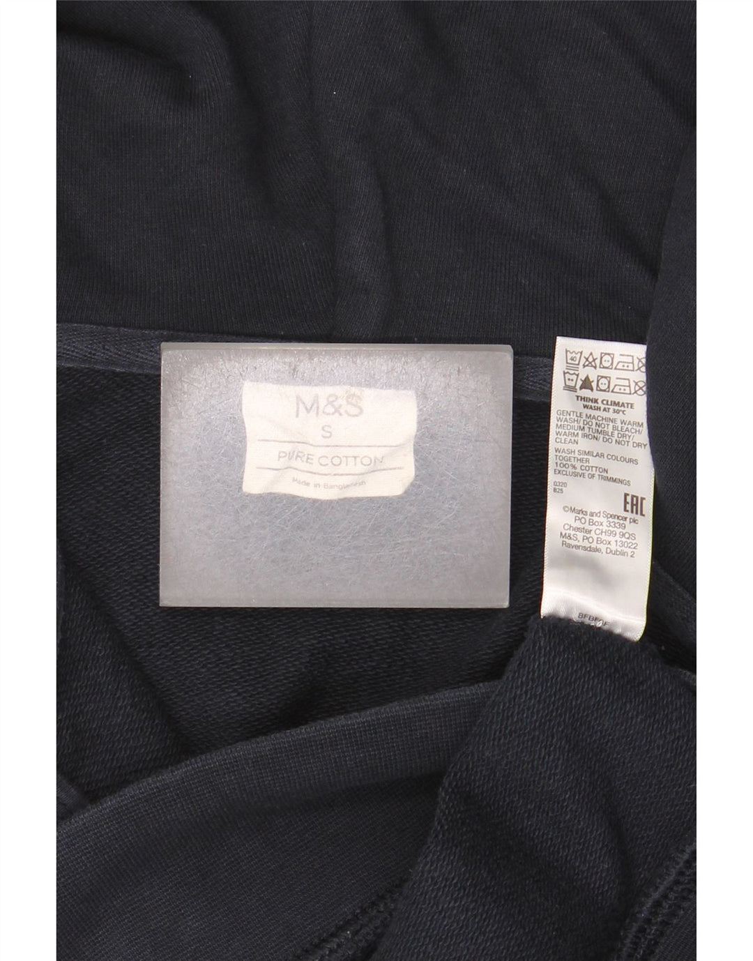 Marks & Spencer Mens Zip Hoodie Sweater Small Navy Blue Cotton
