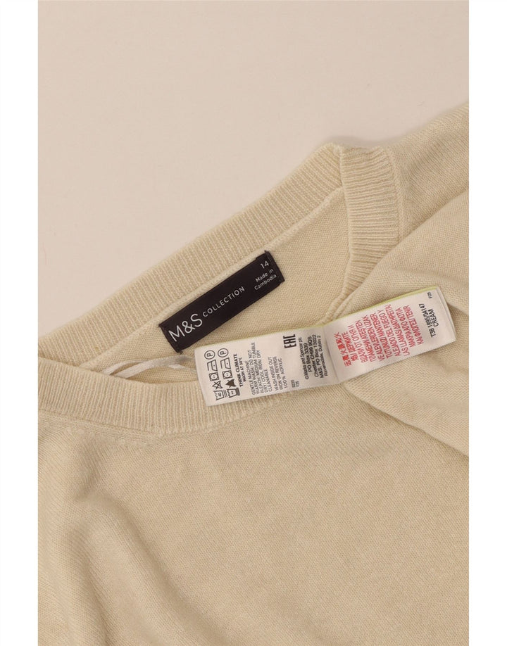 MARKS & SPENCER Womens Crew Neck Jumper Sweater UK 14 Medium Beige Acrylic