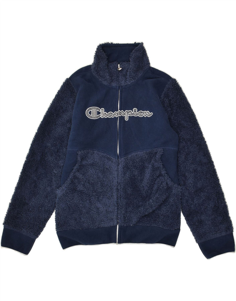 CHAMPION Girls Graphic Fleece Jacket 9-10 Years Navy Blue | Vintage Champion | Thrift | Second-Hand Champion | Used Clothing | Messina Hembry 