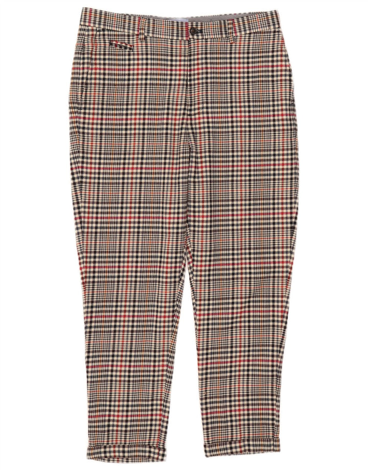 Zara Mens Cropped Trousers EU 40 Medium W31 L25 Beige Check Polyester