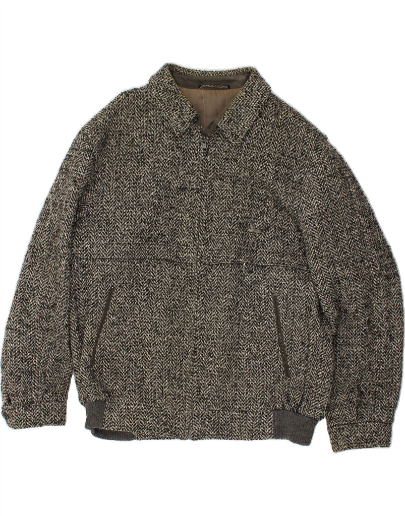 STEINBOCK Mens Bomber Jacket UK 40 Large Grey Herringbone Wool | Vintage Steinbock | Thrift | Second-Hand Steinbock | Used Clothing | Messina Hembry 