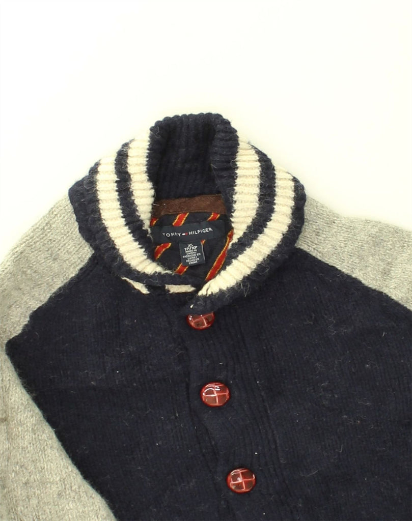 TOMMY HILFIGER Boys Cardigan Sweater 15-16 Years XS Navy Blue Colourblock | Vintage Tommy Hilfiger | Thrift | Second-Hand Tommy Hilfiger | Used Clothing | Messina Hembry 