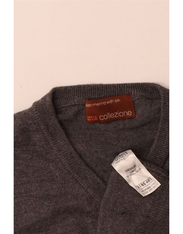 Marks & Spencer Mens Vest Tank Top Medium Grey Merino Wool