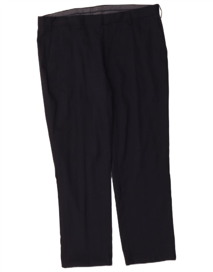 Marks & Spencer Mens Regular Fit Suit Trousers W38 L29 Navy Blue Wool