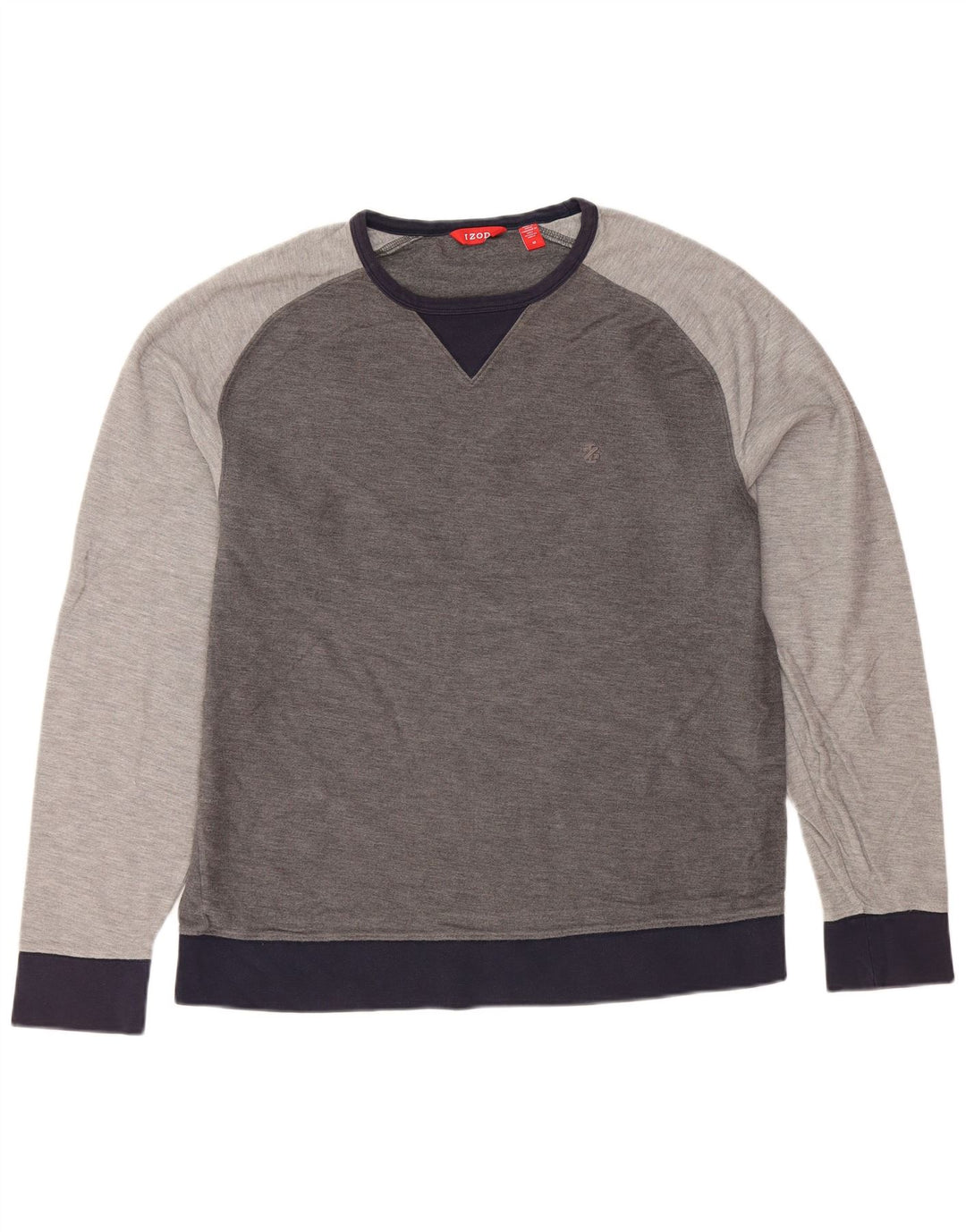 IZOD Mens Sweatshirt Jumper Medium Grey Colourblock Cotton
