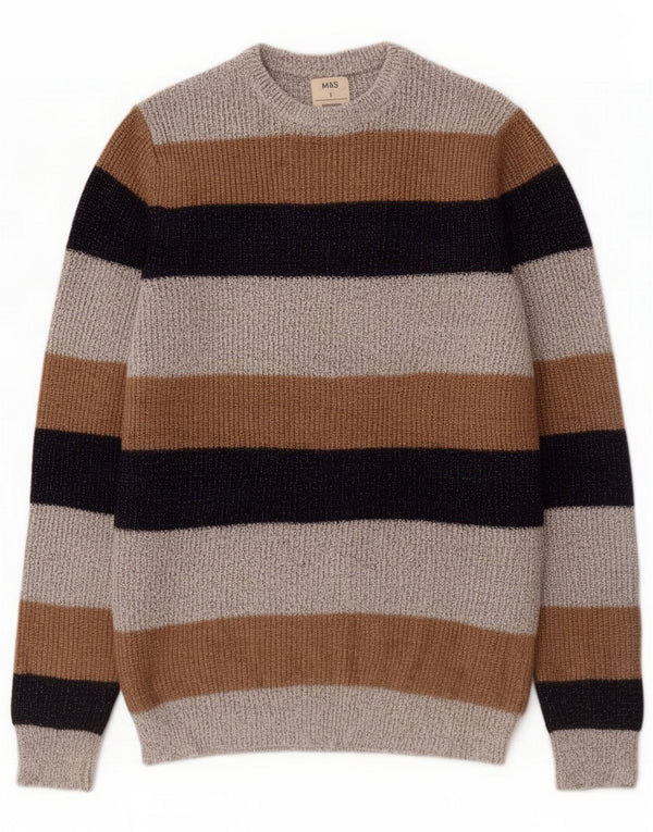 Marks & Spencer Mens Crew Neck Jumper Sweater Small Grey Striped