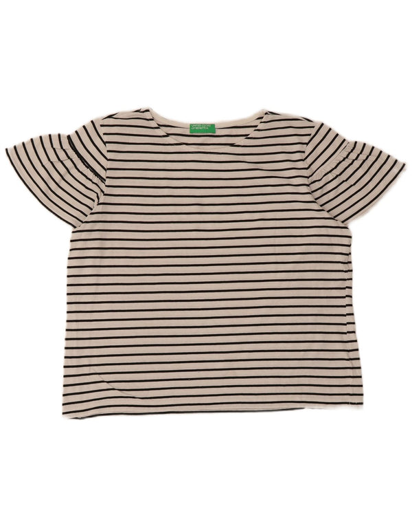 Benetton Womens Short Sleeve T-Shirt Top UK 16 Large White Striped
