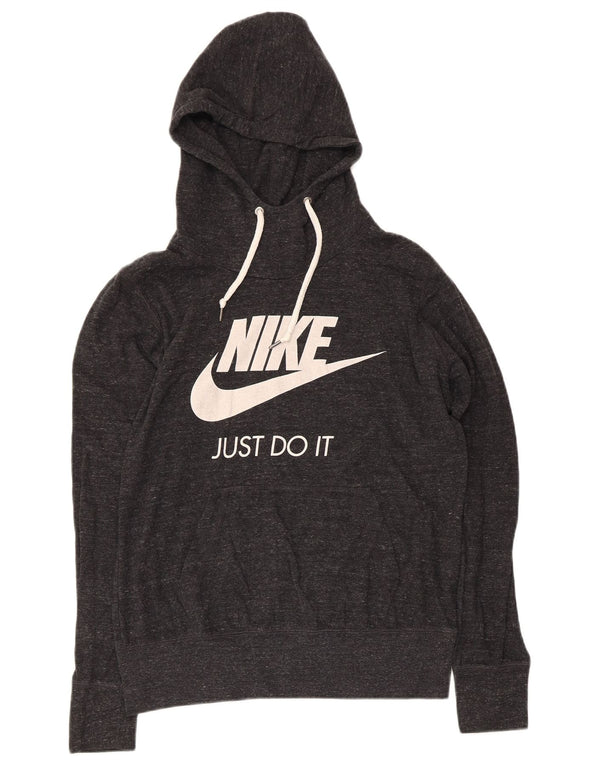 Nike Womens Graphic Hoodie Jumper UK 16 Large Grey Flecked Polyester