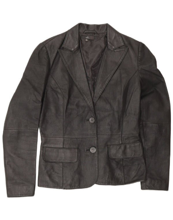 Zara Womens 2 Button Leather Blazer Jacket UK 10 Small Black Leather