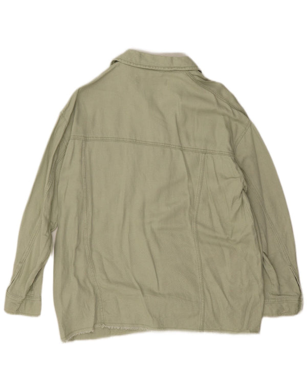 Zara Womens Oversized Bomber Jacket UK 10 Small Green Cotton