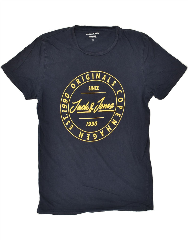 JACK & JONES Mens Regular Fit Graphic T-Shirt Top Medium Navy Blue Cotton | Vintage Jack & Jones | Thrift | Second-Hand Jack & Jones | Used Clothing | Messina Hembry 