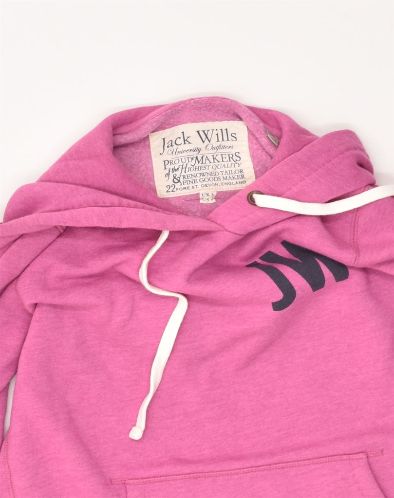 JACK WILLS Womens Graphic Hoodie Jumper UK 8 Small Pink Cotton | Vintage Jack Wills | Thrift | Second-Hand Jack Wills | Used Clothing | Messina Hembry 