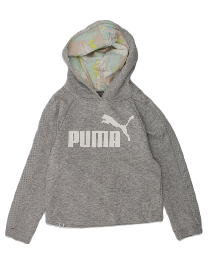 PUMA Girls Graphic Hoodie Jumper 7-8 Years Grey | Vintage Puma | Thrift | Second-Hand Puma | Used Clothing | Messina Hembry 